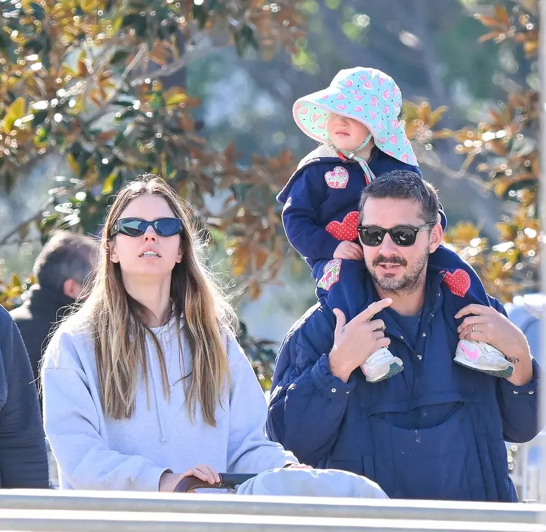 EXCLUSIVE: Shia LaBeouf and Mia Goth leave their legal troubles behind them and spend quality time with their daughter Isabelle at Universal Studios for a fun morning