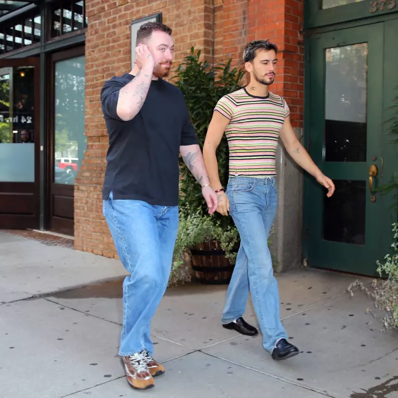 Singer Sam Smith and his boyfriend designer Christian Cowan walk to brunch in New York City