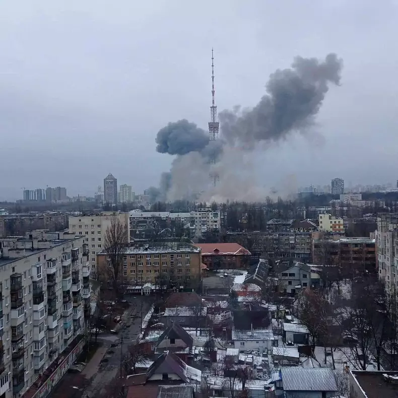 Russian Missile Hits TV Tower - Kyiv