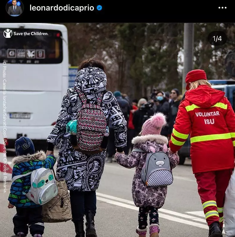 Leonardo DiCaprio imagine cu refugiatii din Romania