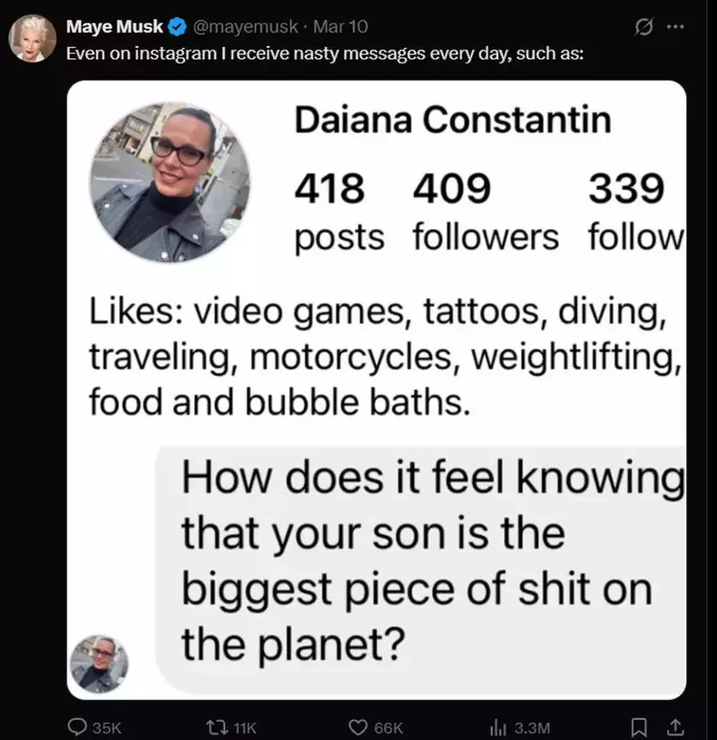 Cum a reacționat Maye Musk, mama lui Elon Musk, după ce o româncă i-a spus că fiul ei este cel mai mare ratat de pe planetă (2)