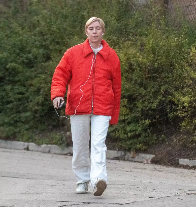 Exclusive - Brad Pitt’s Rumored New Flame, and Neighbor, Lykke Li, Steps out in Bold Red Jacket as she takes a stroll just a block away from his Los Feliz Estate, Los Angeles, California, USA - 26 Jan 2022