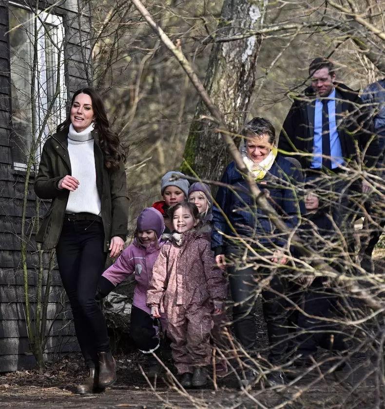 Catherine Duchess of Cambridge (Kate Middleton ) pictured during a visit to Forest Kindergarten in Ballerup, on the second day of her 2-day visit to Denmark.