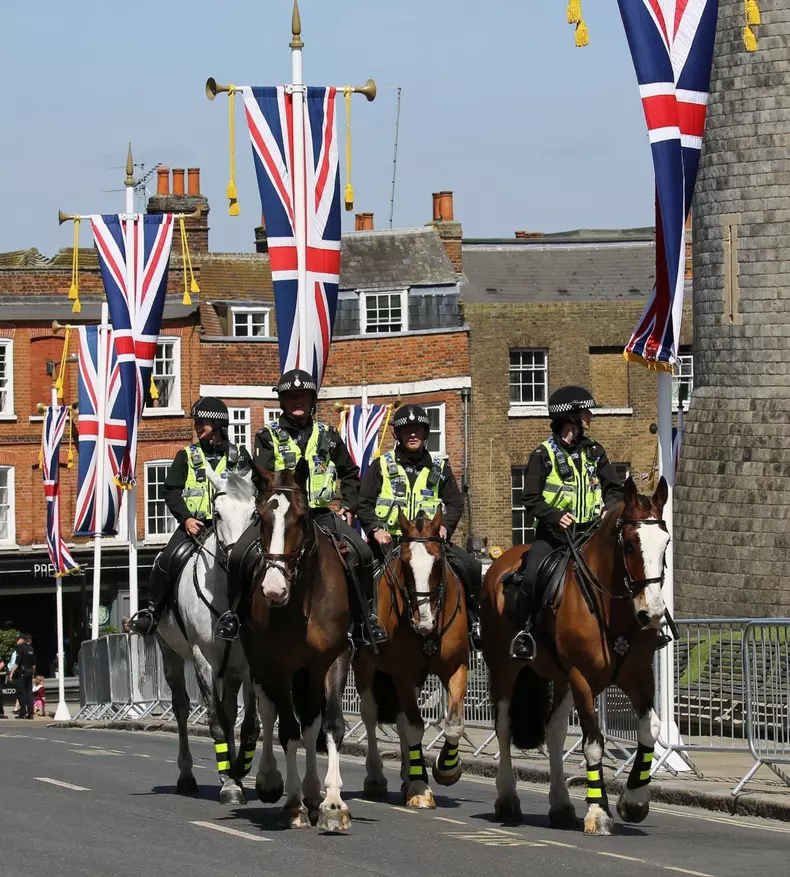 General views of Windsor the morning before the Royal Wedding.