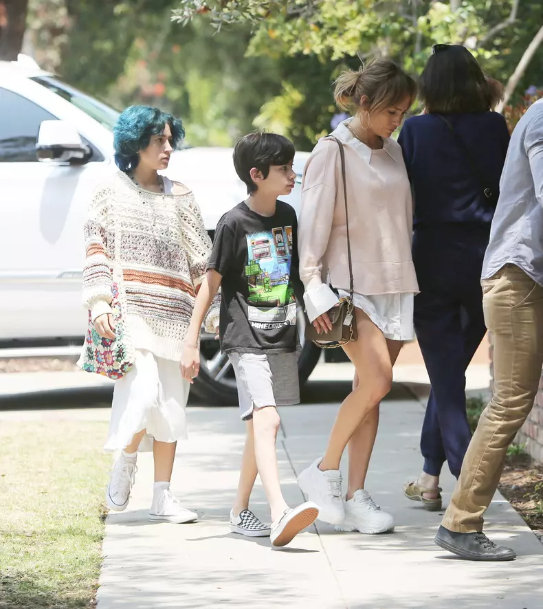 Jennifer Lopez Shows A Little Leg While Running Errands With Her Twins