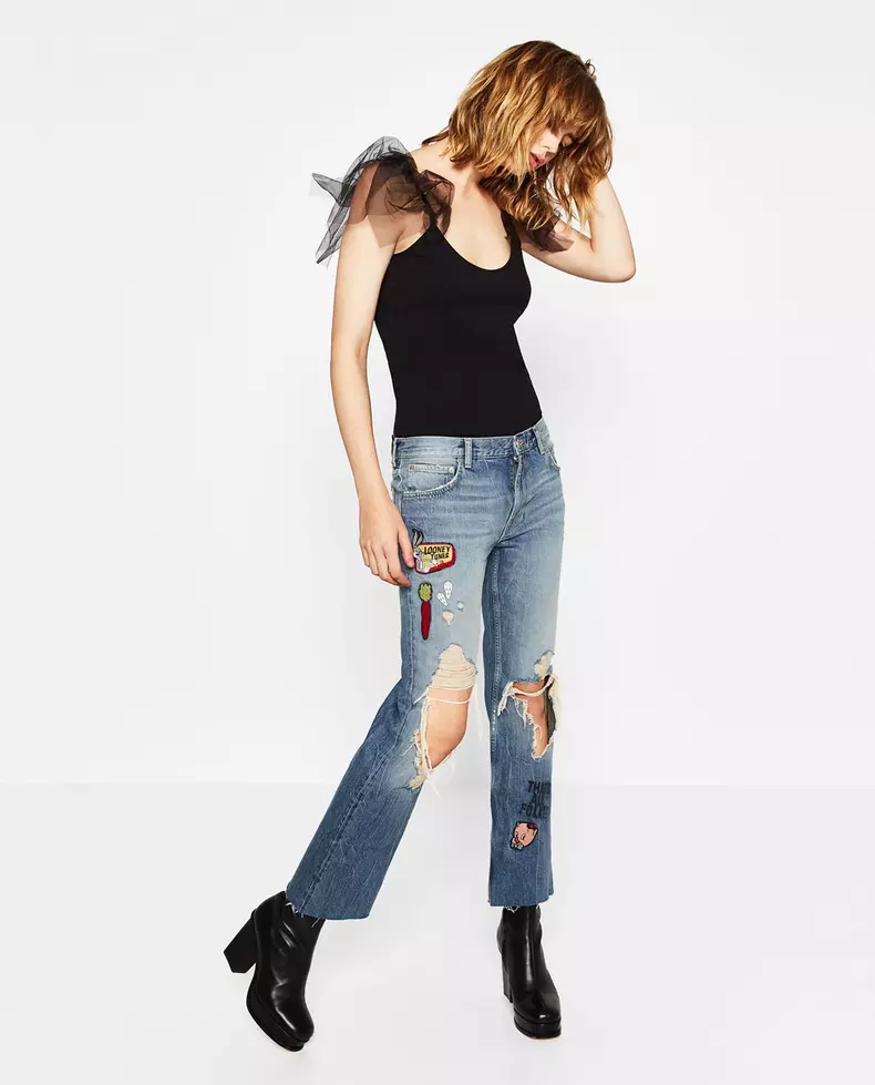 Jeans bootcut cropped cu talie medie