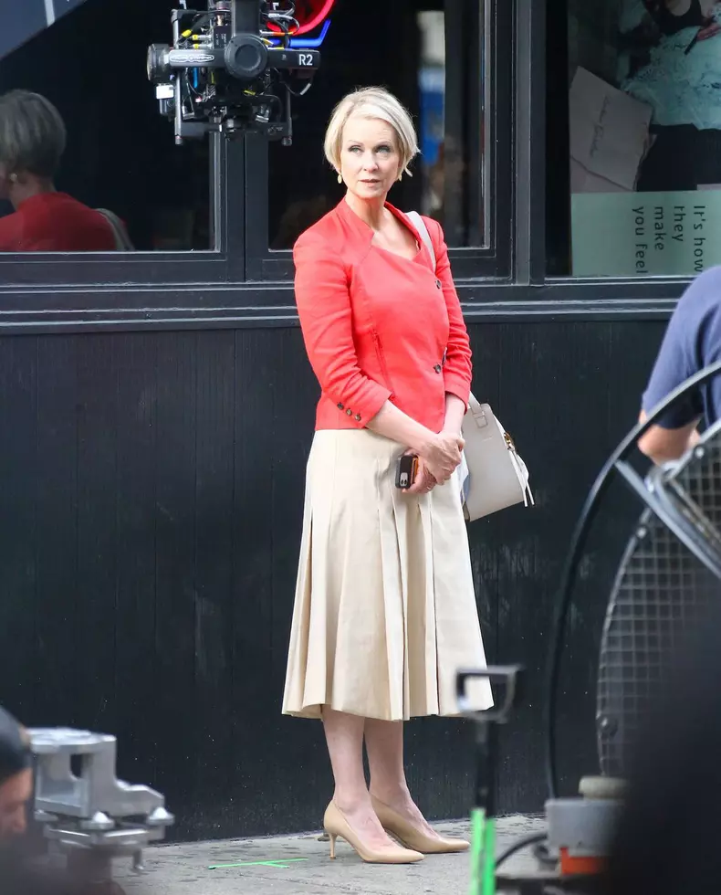 Cynthia Nixon on set in New York