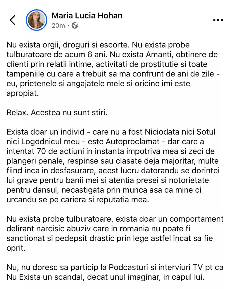 Maria Lucia Hohan, prima reacție după ce a fost acuzată de Adrian Stănescu, tatăl copiilor ei, de abuz de substanțe interzise, alcool și prostituție (2)