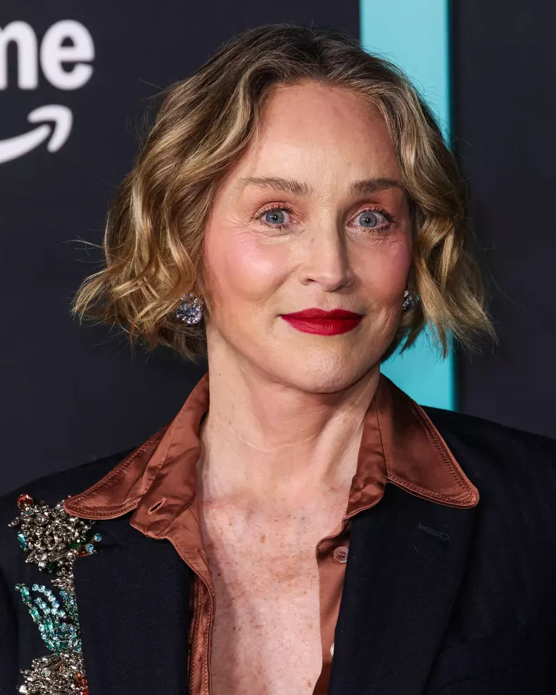 HOLLYWOOD, LOS ANGELES, CALIFORNIA, USA - FEBRUARY 17: Sharon Stone arrives at the World Premiere Of Amazon Prime Video's 'The Bluff' held at the TCL Chinese Theatre IMAX on February 17, 2026 in Hollywood, Los Angeles, California, United States. (Photo by