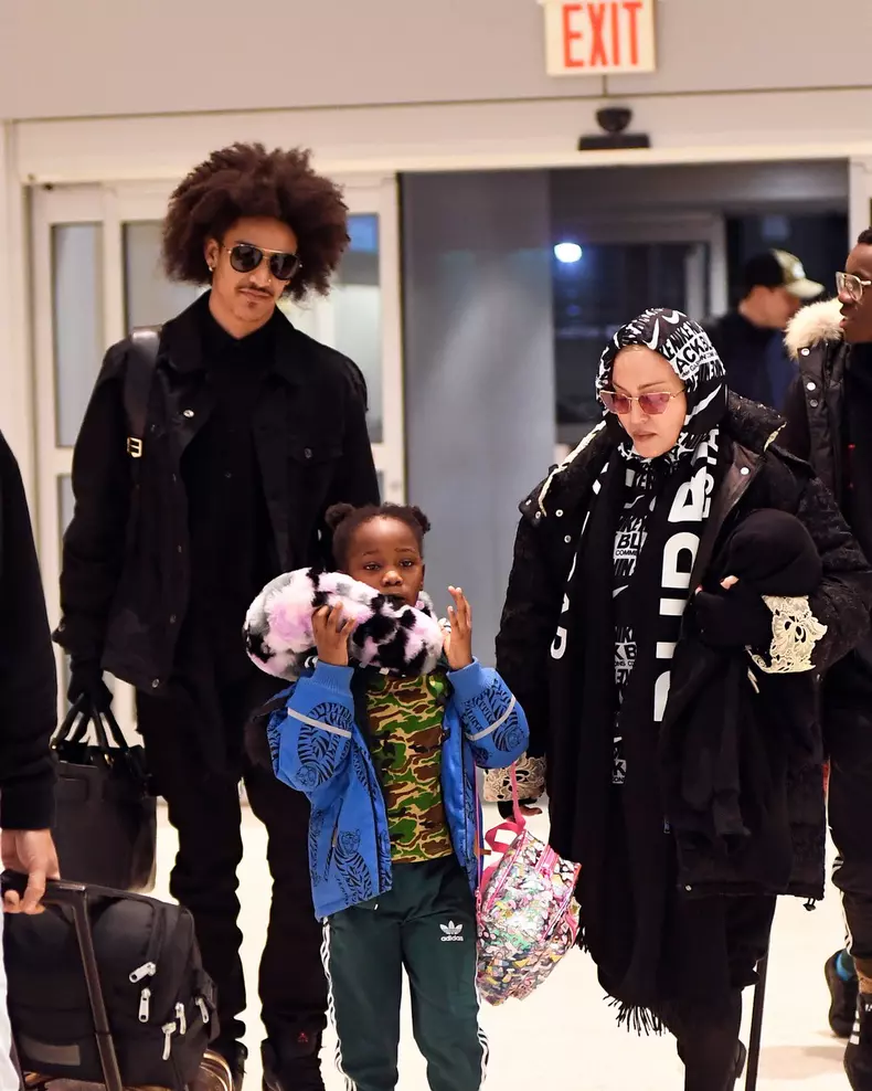 Madonna and her boyfriend Ahlamalik and her kids are seen arriving at JFK International Airport to catcha flight out of the city this evening