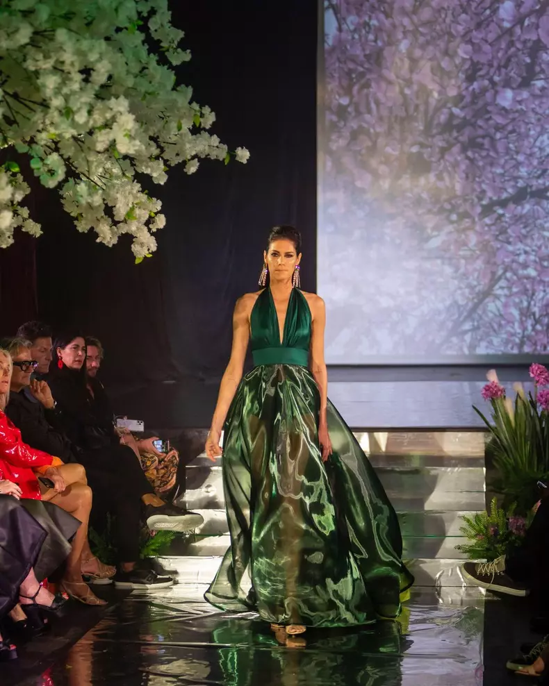 A model walks the runway during the Fashion Show of Wade Allyn from the Designer Wade Hallock at the Scottish Rite Temple in Miami on March 12th, 2022