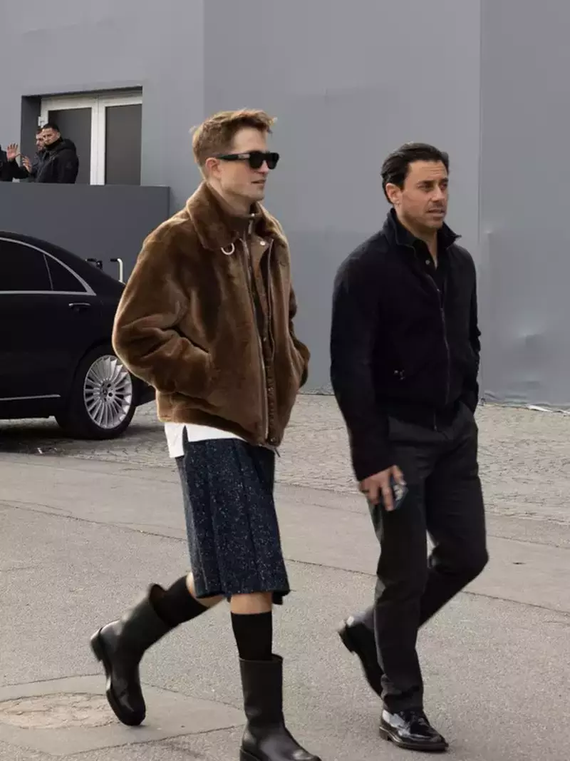 Robert Pattinson wearing a kilt leaves Dior show – Paris
