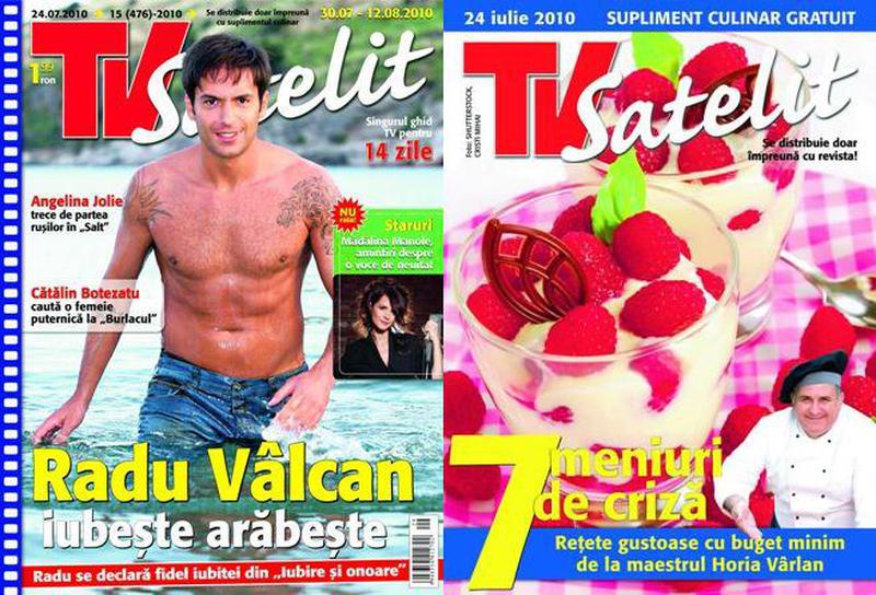 Radu Vâlcan ţine coperta „Tv Satelit”-ului din 24 iulie, care are şi un suplimentul culinar cu meniuri „de criză”.