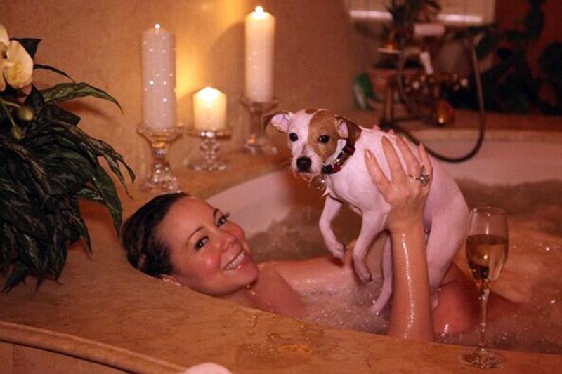 Mariah Carey Valentine day bath with a dog