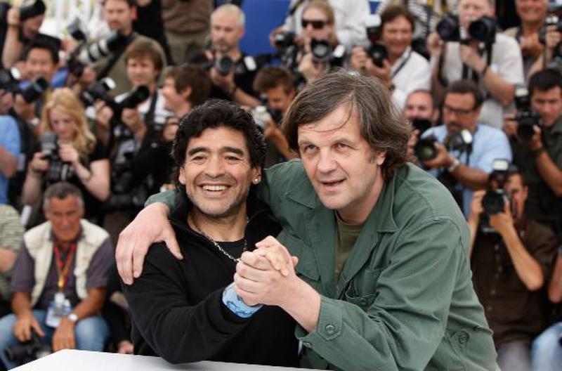 Former Argentine soccer player Diego Maradona, left, and Serbian director Emir Kusturica pose during the photo call for the documentary 