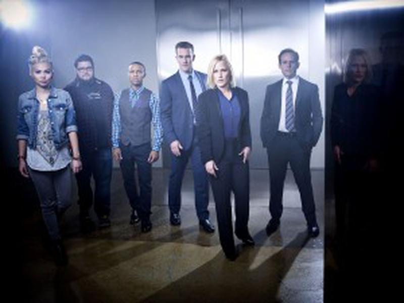 (L-R) Hayley Kiyoko, Charley Koontz, Shad Moss, James Van Der Beek, Patricia Arquette and Peter MacNicol on the set of the CBS drama CSI: CYBER, scheduled to premiere on the CBS Television Network on Wednesday, March 4, 2015 (10:00-11:00 PM, ET/PT). Photo: Randee St. Nicholas/CBS © 2015 CBS Broadcasting Inc. All Rights Reserved.