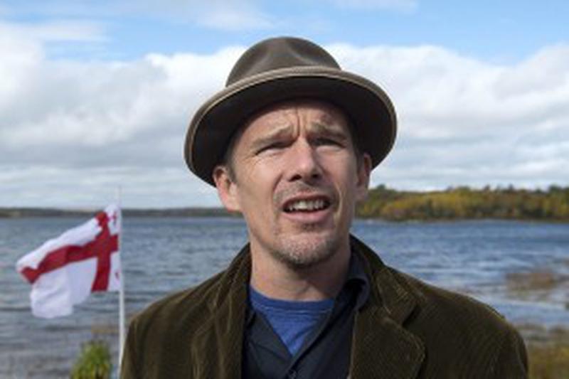 Actor Ethan Hawke, an area property owner, attends the Mi'kmaq community's water ceremony on the shores of Pomquet Harbour to support the aboriginal call for a moratorium on oil and gas exploration in the Gulf of St. Lawrence, near Antigonish, NS, Canada on Monday, October 26, 2015. The Gulf of St. Lawrence is one of the largest marine breeding regions in Canada, home to endangered whales and hosts some of the largest lobster production in the world. Photo by Andrew Vaughan/CP/ABACAPRESS.COM