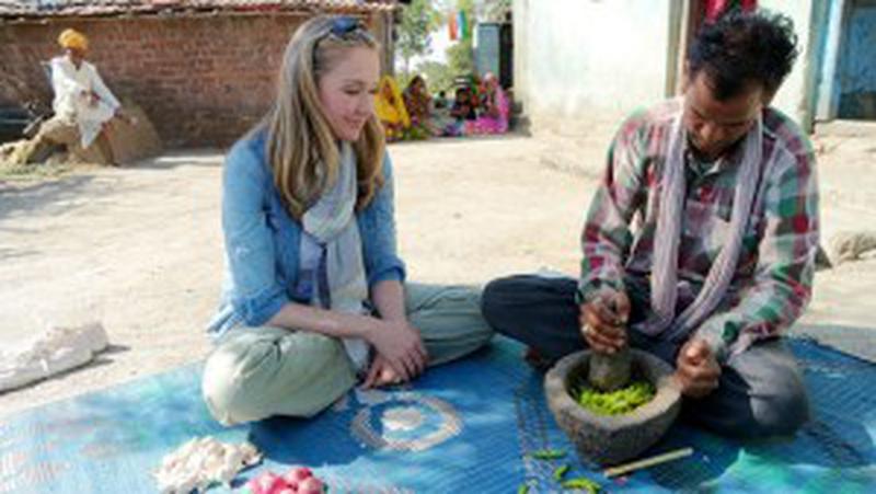 Alexandra Cousteau and  farmer Ter Singh making organic pesticide _ 2015