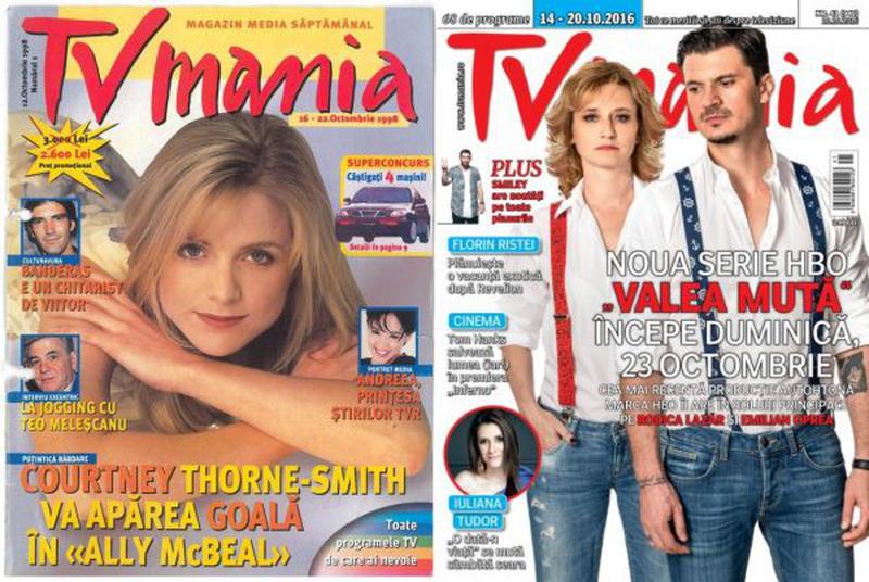 Primul număr de pe piaţă (12 octombrie 1998) vs. cel mai recent număr al revistei „TV mania”