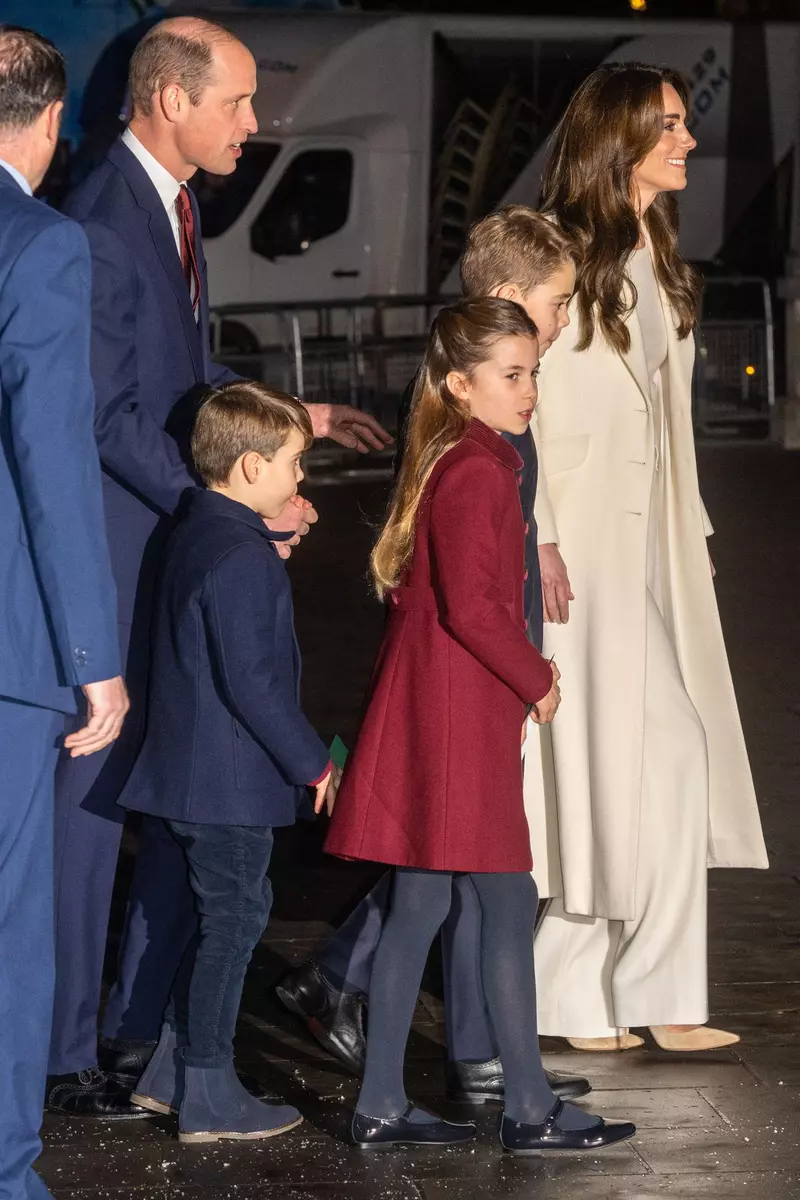 British Royal Family attend together at Christmas carol service at Westminster Abbey
