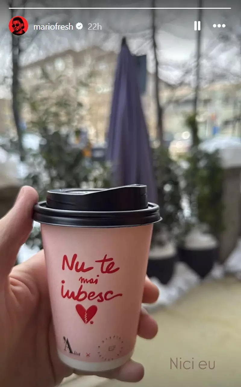 Mario Fresh a publicat o imagine cu un pahar de cafea cu mesajul „Nu te mai iubesc'