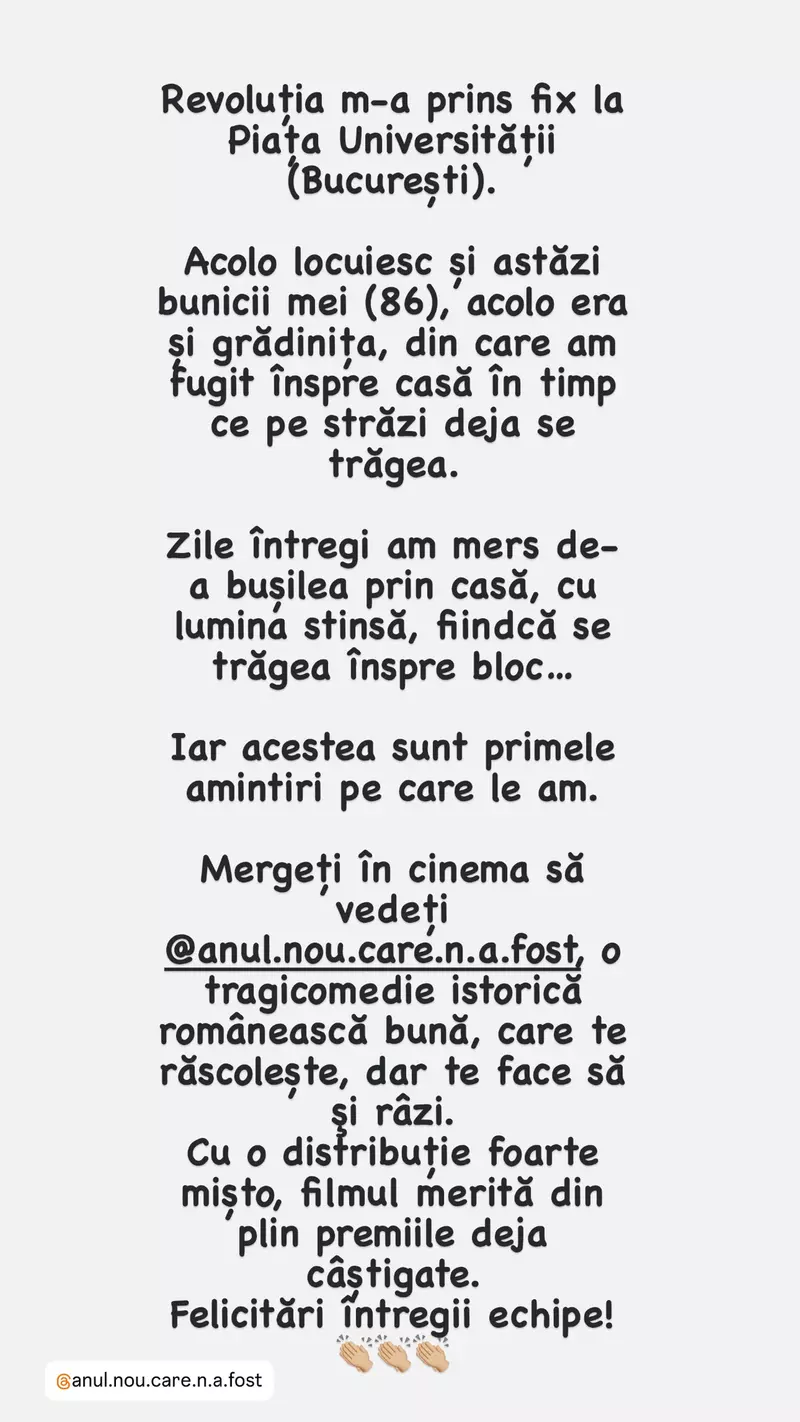 Andreea Ibacka a fost prinsă de Revoluția din 1989 la Piața Universității