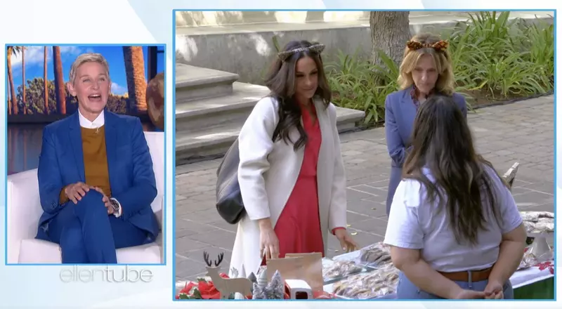 Meghan Markle swigs milk from a baby bottle, eats like a ‘chipmunk’, sings a ‘mew mew’ kitten song and dances to ‘hot hot hot’ in front of stunned street vendors in bizarre prank on The Ellen Show