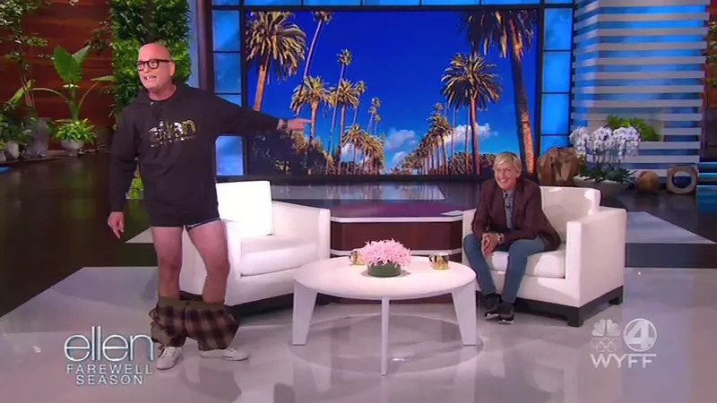 Howie Mandel shows off his underwear during an appearance on The Ellen Show