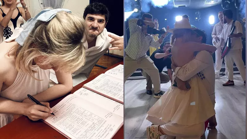 Alex Bogdan și Cătălina Mihai s-au căsătorit religios, la o lună de la cununia civilă! Ceremonia a avut loc la malul mării, iar actorul l-a imitat pe Elvis Presley la petrecere / Imagini de la nuntă