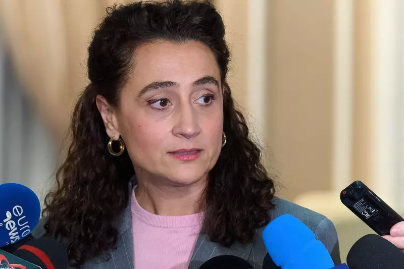 Bucharest, Romania. 19th Oct, 2026: Ioana Ciocan, proposed by prime minister-designate Luca Niculescu for the position of Minister of Culture, makes a brief press statement, refusing to answer journalists' questions, after she was heard in the specialized