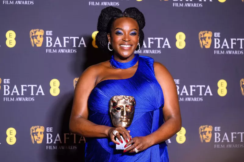 London, UK. 22 February 2026. Wunmi Mosaku, winner of the Best Supporting Actress award for „Sinners” during the 79th British Academy Film Awards, at the Royal Festival Hall, Southbank Centre, London. Photo credit should read: Matt Crossick/Alamy Live New