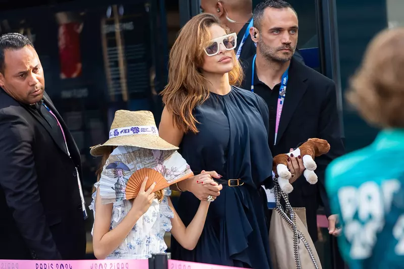 Ryan Gosling and Eva Mendes during the Paris 2024 Olympic Games