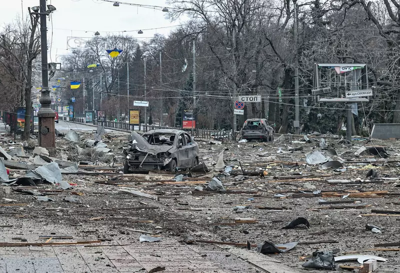 Aftermath of shelling in Kharkiv, Ukraine