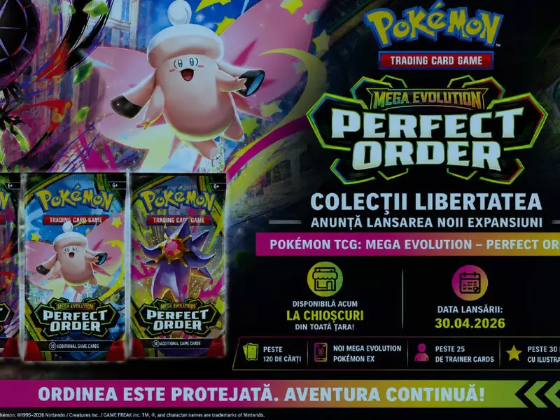 Colecții Libertatea aduce la chioșcuri noua expansiune Pokémon TCG: Mega Evolution – Perfect Order