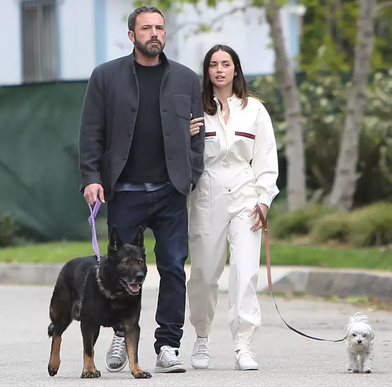 Ben Affleck and girlfriend Ana de Armas walking their dogs in Brentwood