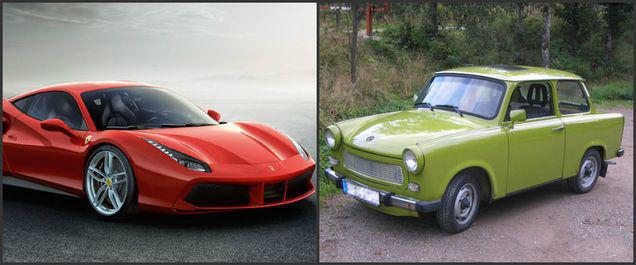 Patru bancuri cu eternul “duel” “Ferrari versus Trabant”