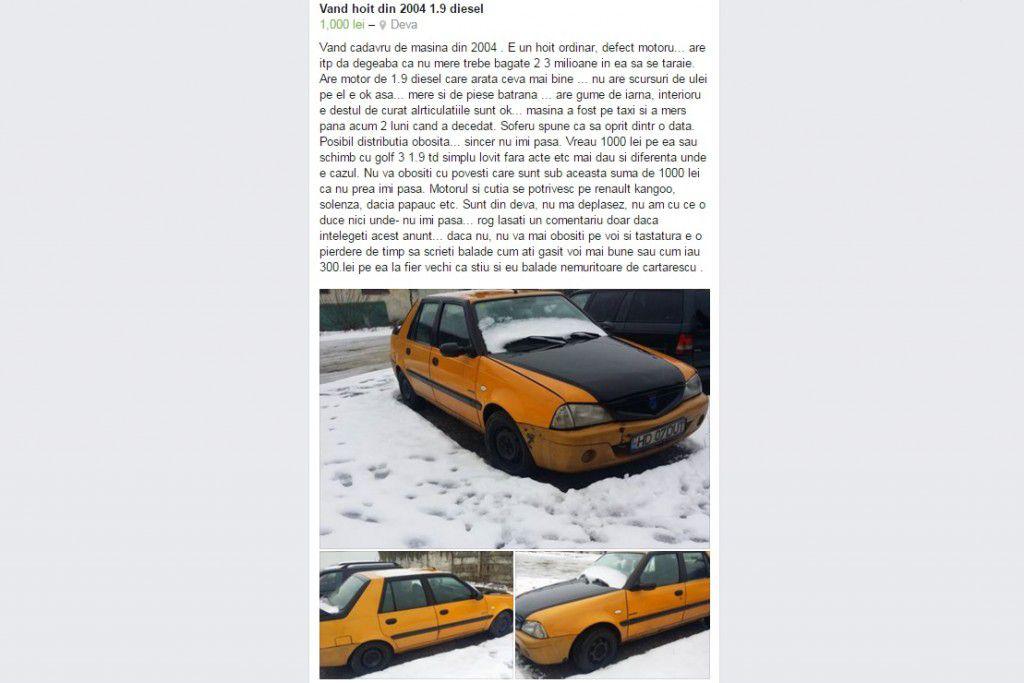 Anunțul de vânzare sincer al unui posesor de Dacia