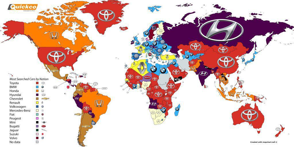 Top cele mai căutate branduri auto în funcție de țară